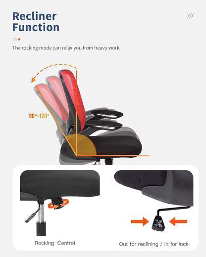 Home Office Chair Ergonomic Desk Chair Mesh Computer Chair with Lumbar Support Flip-up Arms Swivel Rolling Executive Task Chair Adjustable Chair for Adults(Red)