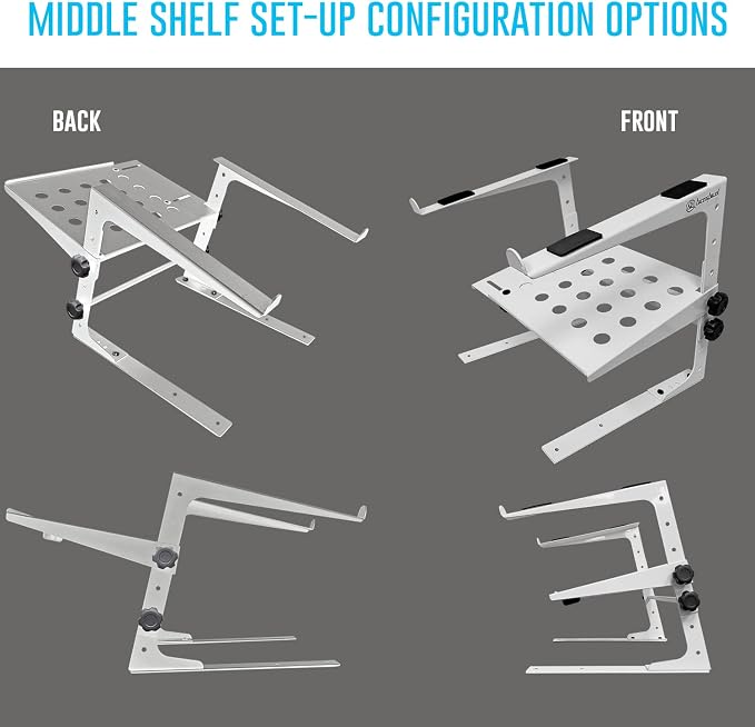 AxcessAbles Two-Tier Adjustable DJ Stand with Clamps | For Controllers and Laptops up to 20lbs.| Controller Stand Compatible with DDJ-REV1, DDJ-FLX4, Party Mix | (LTS-03 White)