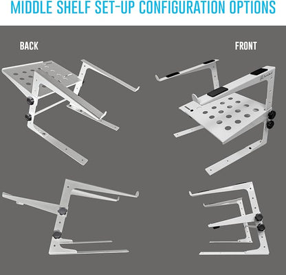 AxcessAbles Two-Tier Adjustable DJ Stand with Clamps | For Controllers and Laptops up to 20lbs.| Controller Stand Compatible with DDJ-REV1, DDJ-FLX4, Party Mix | (LTS-03 White)