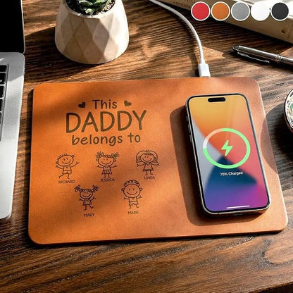 Personalized Leather Charging Mat, This Grandpa Belongs to Kid Stick Figure Wireless Charging Desk Mat, Custom Dad Gift from Kids, Fathers Day Gift for Dad, Papa, Grandpa, Daddy 8