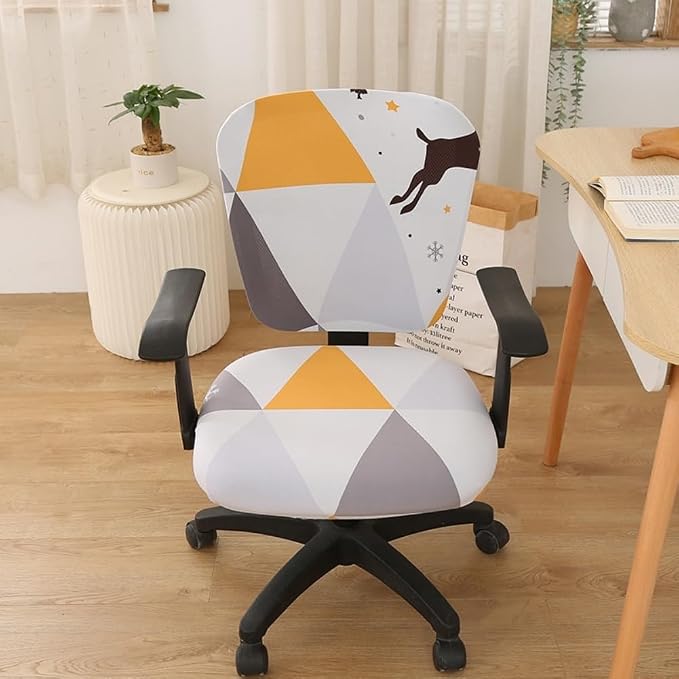 Jinzio Computer Office Chair Cover - Split Protective & Stretchable Cloth Polyester Universal Desk Task Chair Chair Covers Stretch Rotating Chair Slipcover (Deer)