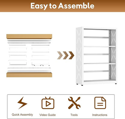 UNICOLY Bookshelves and Bookcases, 3 Tier Metal Bookshelf with Adjustable Shelves and Bookends, Open Shelf Bookcase, Display Shelves for Home Decor Bedroom, Living Room, Home Office, White