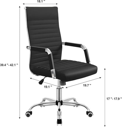 Shahoo Ribbed Office Chair, Mid-Back PU Leather Office Chair Executive Task Chair with 360° Swivel Wheels for Conference Room, Home Offices (Black)