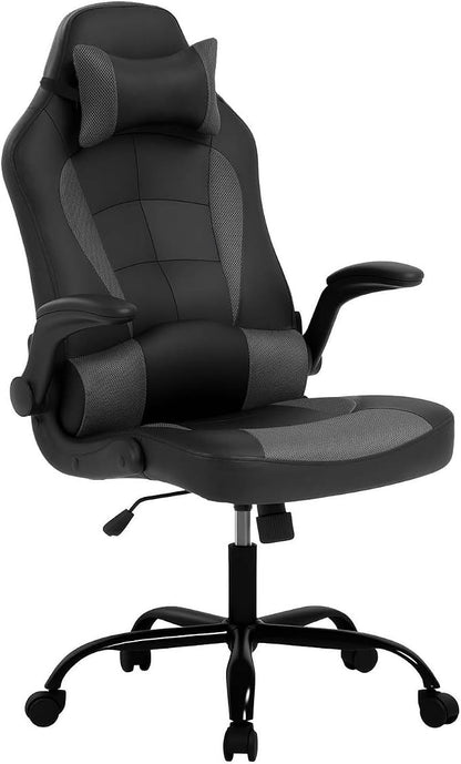 BestOffice Gaming Chair Office High-Back PU Leather Racing Chair Reclining Computer Executive Desk Chair with Lumbar Support Adjustable Arms Rolling Swivel Chair for Women, Men(Grey)