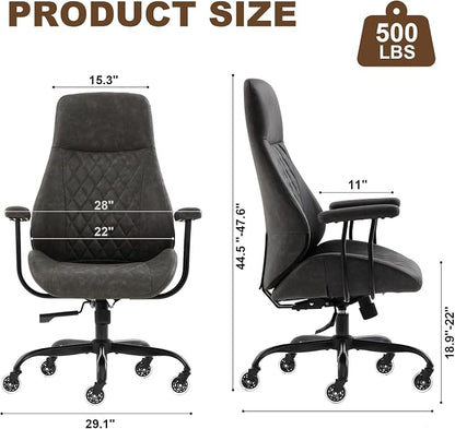 Office Chair with Rubber Wheels, Ergonomic Computer Chair 500 lbs, Leather Desk Chair with Lumbar Support, Executive Chair Adjustable Height & Recline, Dark Grey | Ergonomic, Lumbar Support, 360° Swivel & Rolling Wheels, Adjustable Height, for Adults &...