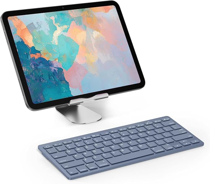OMOTON Ultra-Slim Bluetooth Keyboard for iPad 11th/10th/9th/8th/7th, iPad Pro/Air/Mini and iPhone Series, Wireless iOS Keyboard with 12 Multimedia Keys for Office, Home, Travel, School, Deep Blue