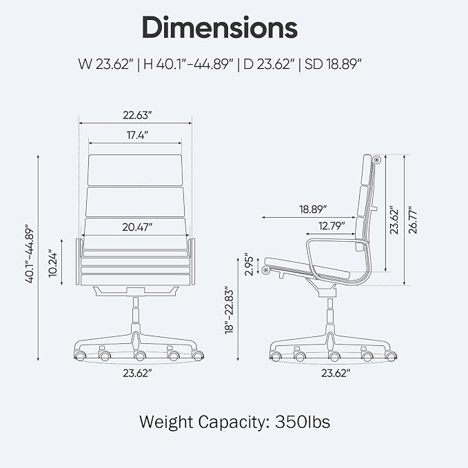High-Back Executive Genuine Leather Office Chair, with Aluminum Arms and 5-Star Base, Modern Rolling Desk Chair with Silent Wheels, Lumbar Support, High-Adjustable, Tilting for Home & Office