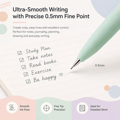 Vanhench 7Pcs 0.5 mm Black Ink Gel Pens Fine Point Smooth Writing Quick Dry Pen for School Note Teacher Journaling Office Desk Nurses Gift, Nice Cute Multifunction Writing Pens with Fidget Stress Ball