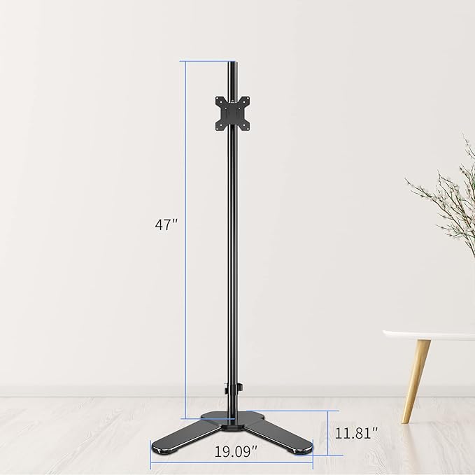 Single Tall Monitor Mount, Extra Long Computer Stand with 47 inch Pole, Floor Computer Stand, Free-Standing Monitor Desk Mount Support 13 to 27 inch Screen,22lbs
