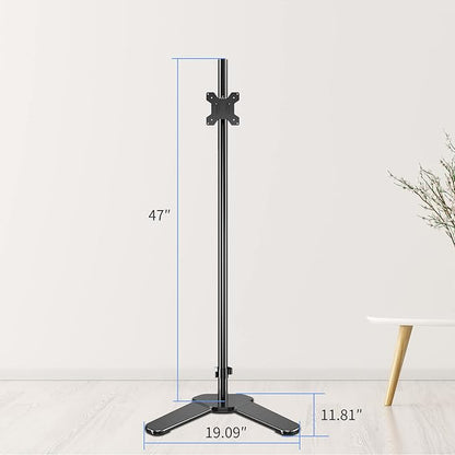 Single Tall Monitor Mount, Extra Long Computer Stand with 47 inch Pole, Floor Computer Stand, Free-Standing Monitor Desk Mount Support 13 to 27 inch Screen,22lbs