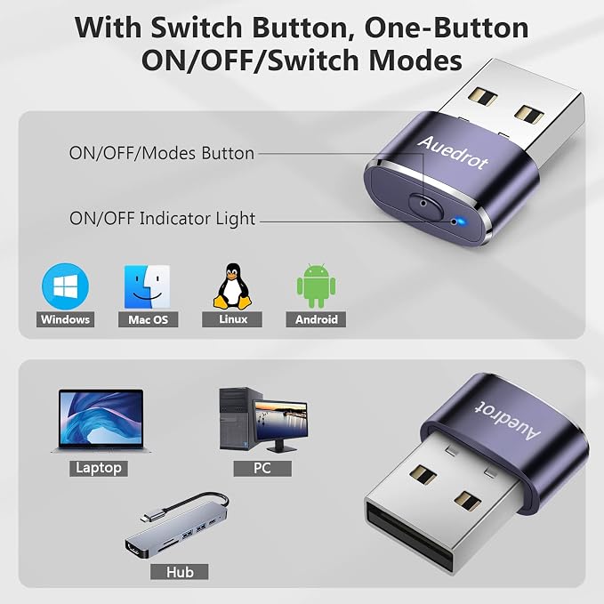 AUEDROT Mouse Jiggler Undetectable Metal USB Mouse Mover with Switch Button, Automatic Mini Mouse Shaker with 2 Jiggle Modes, Plug and Play, Keep Computer/Laptop Awake, Purple, 2 PCS