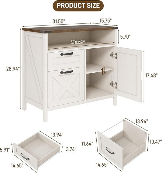Lateral File Cabinet with 2 Drawers and Door Farmhouse File Cabinet for A4/Letter Size Hanging Files, Large Wood File Storage Cabinets Printer Stand with Open Space for Home Office Furniture, White