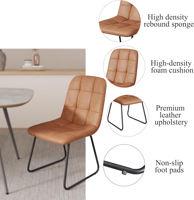 HIPIHOM 47.2'' Dining Table Set for 4,Modern Wood Dining Table,Leather Dining Chairs 4,Table and Chairs Set of 4,Ideal for Kitchen Dining Room (Gray Table + 4 U-Shaped Brown Chairs, 47.2")