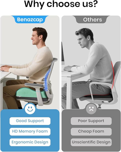 Benazcap Seat Cushion - Memory Foam Car Seat Pad - Sciatica & Lower Back Pain Relief - Car Seat Cushions for Driving - Road Trip Essentials for Drivers, Green