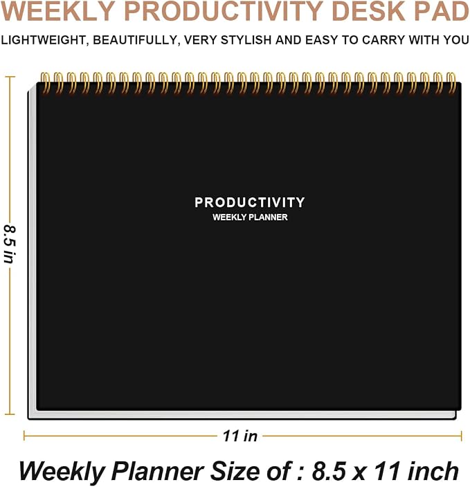 (3-Pack) Weekly Productivity Planner - 8.5" x 11" Dashboard Desk Notepad Has 6 Focus Areas to List Tasks for Goals, Projects, Clients, Academic or Meal-Organize Your Daily Work Efficiently, 54 Weeks