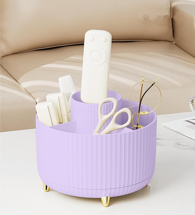 Pencil Pen Holder 5 Slots 360°Degree Rotating Pen Organizers for Desk Desktop Storage Stationery Supplies Cute Pencil Cup Pot Kids Desk Organizer for Office Home School（Purple 2）