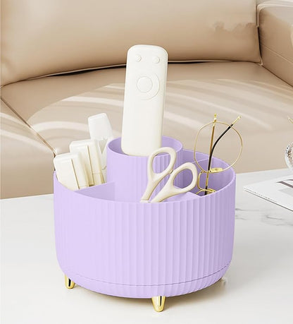 Pencil Pen Holder 5 Slots 360°Degree Rotating Pen Organizers for Desk Desktop Storage Stationery Supplies Cute Pencil Cup Pot Kids Desk Organizer for Office Home School（Purple 2）