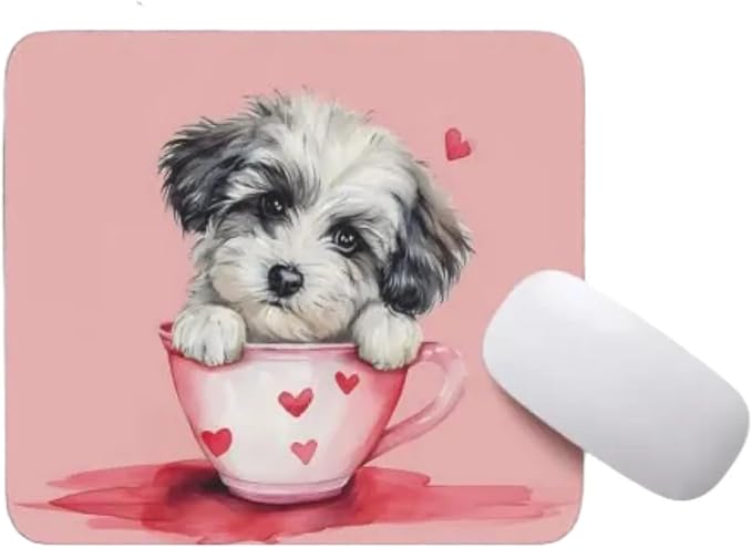 TUBBIE Basic Mousepad Puppy in Tea Cup Mouse Pad Desktop Laptop Computer Accessories Home Office Gaming Work Desk Computer Non-Slip Rubber Gift for Dogs Lover Mousepad Coffee or Tea (Havanese)
