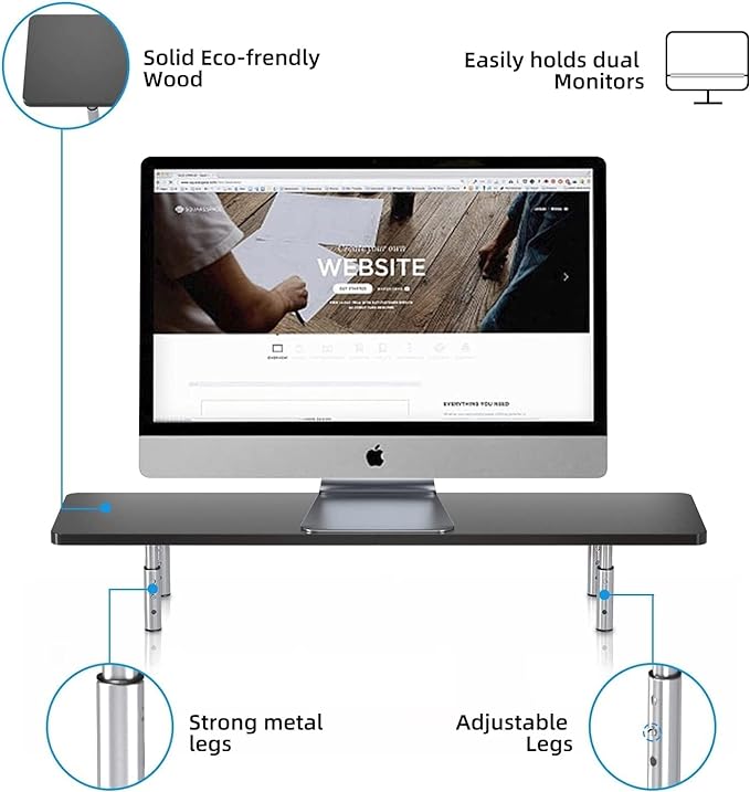 suptek Dual Monitor Stand Riser,Large Monitor Laptop Stand Riser 3 Adjustable Heights Computer Stand for Laptop, Printer, Notebook(MST016L)