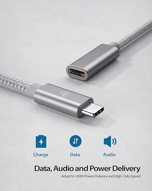 Faracent USB C Extension Cable (10Gbps), USB 3.2 Type C Male to Female Extension Charging Sync for iPhone 17 16 15 Pixel PSVR2 MacBook Air Pro/New iPad Dell XPS Surface Book 6ft Silver
