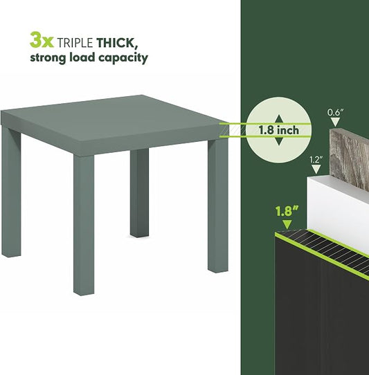 Furinno Classic Side Table Set of 2, Square Modern End Table with 1.8" Triple Thick Tabletop, Simple Night Stand, Bedside Table, Toolless Assembly, for Living Room, Bedroom, Sage Green