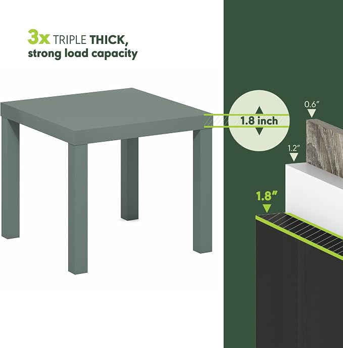 Furinno Classic Side Table, Square Modern End Table with 1.8" Triple Thick Tabletop, Simple Night Stand, Bedside Table, Toolless Assembly, for Living Room, Bedroom, Sage Green