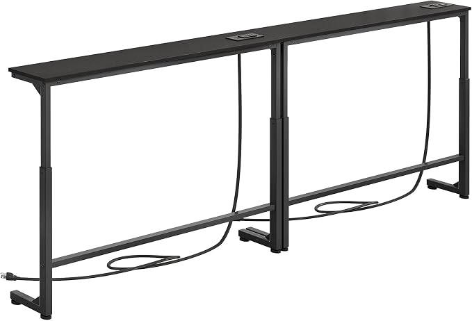 Kitstorack Narrow Sofa Table with Charging Station, 78.8" Behind Couch Table, Adjustable 24.4"-32.7" Height, Modular 2-piece Design for sectionals, entryways, Apartments, and Narrow Living Spaces