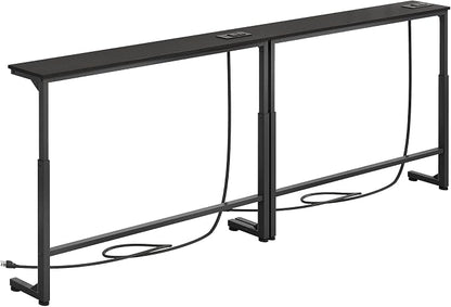 Kitstorack Narrow Sofa Table with Charging Station, 78.8" Behind Couch Table, Adjustable 24.4"-32.7" Height, Modular 2-piece Design for sectionals, entryways, Apartments, and Narrow Living Spaces
