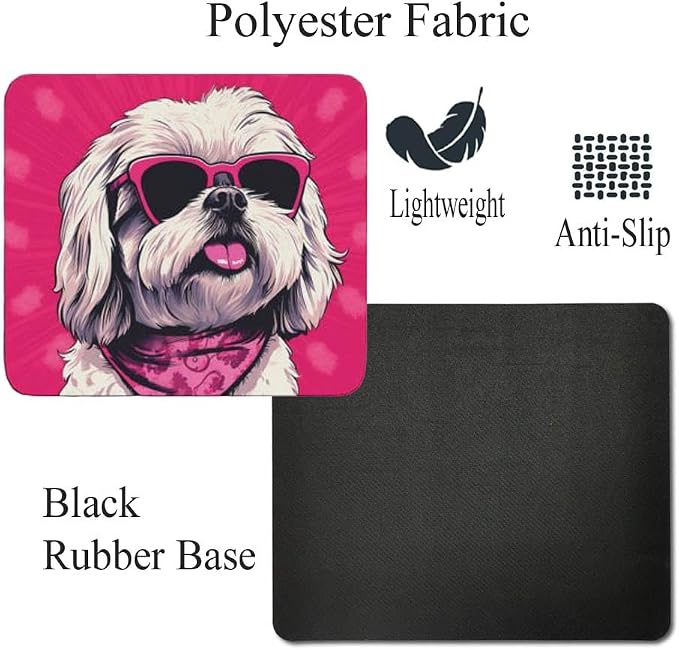 Pink Mousepad Glamour Dog Shih Tzu Mouse Pad for Home Office Gaming Working Desk Computer Desktop Accessories Non-Slip Rubber Mousepad for Dog Lovers