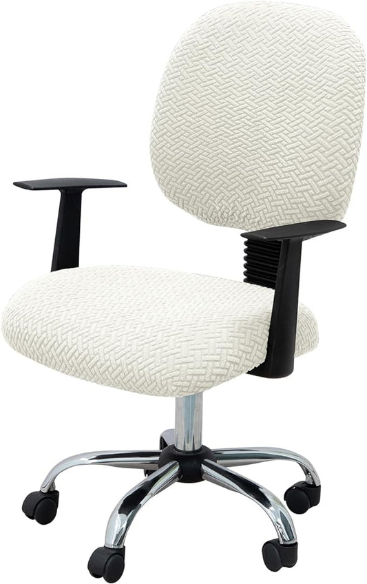 MIFXIN Computer Office Chair Cover Stretch Elastic Slipcover 2 Piece Jacquard Computer Chair Seat Covers Furniture Protector for Office Home, Only Covers No Chair (White)