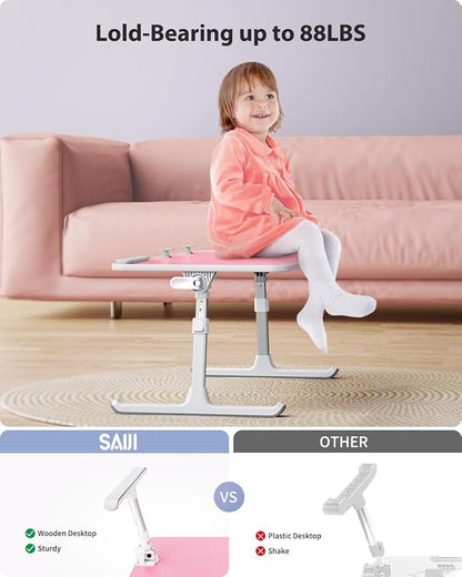SAIJI Height & Angle Adjustable Laptop Stand for Bed, Lap Desk Bed Tray Table, Light Weight Foldable Portable Laptop Table for Couch Sofa Chair Floor Desk for Adults, Kids (Pink)