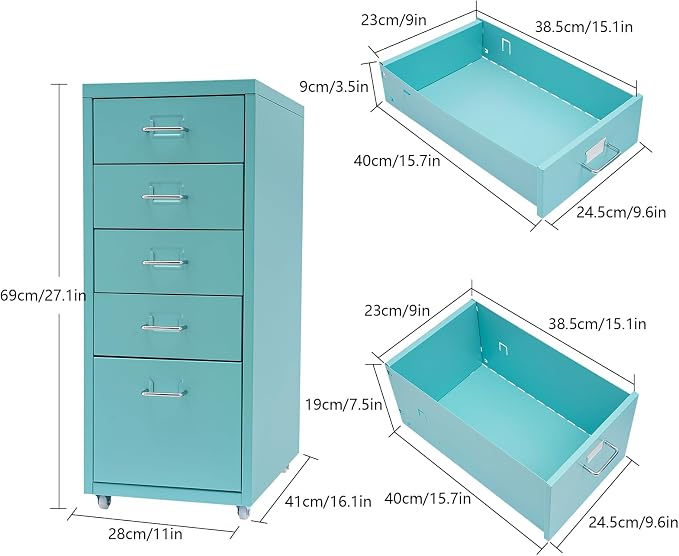 5-Drawer Mobile File Cabinet, Metal Vertical Storage Cabinet Under Desk Organizer with Wheels for Home Office