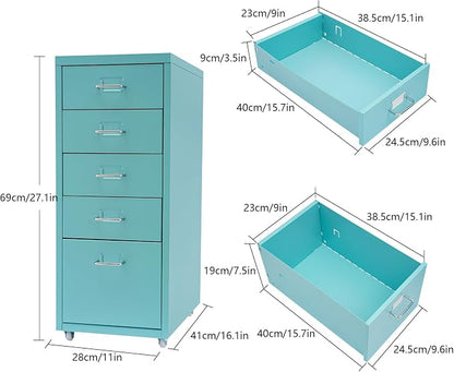 5-Drawer Mobile File Cabinet, Metal Vertical Storage Cabinet Under Desk Organizer with Wheels for Home Office