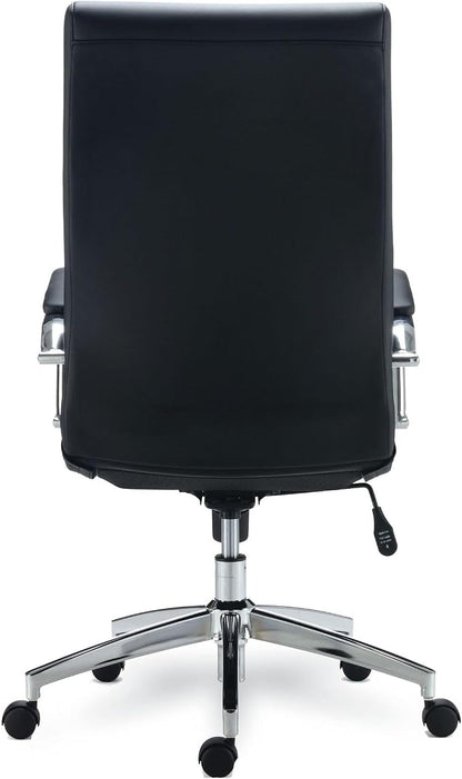 Alera ALERA EDDLESTON Leather Manager Chair, Supports UP to 275 LB, Black SEAT/Back, Chrome Base