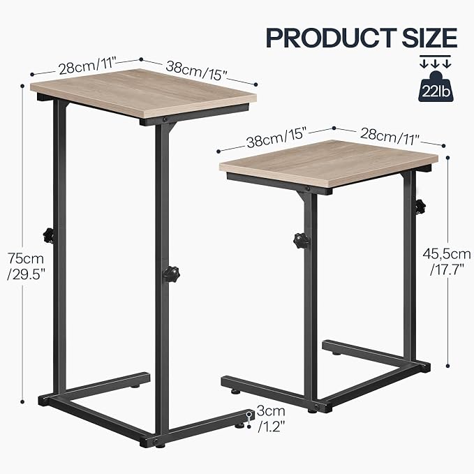 HOOBRO C Shaped End Table, Adjustable Height Sofa Side Table, Slide Under Couch Table, C Shaped Side Table for Small Spaces, for Living Room, Bedroom, Greige and Black BG71SF01