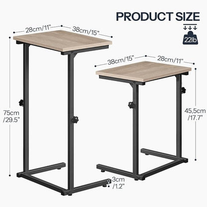 HOOBRO C Shaped End Table, Adjustable Height Sofa Side Table, Slide Under Couch Table, C Shaped Side Table for Small Spaces, for Living Room, Bedroom, Greige and Black BG71SF01