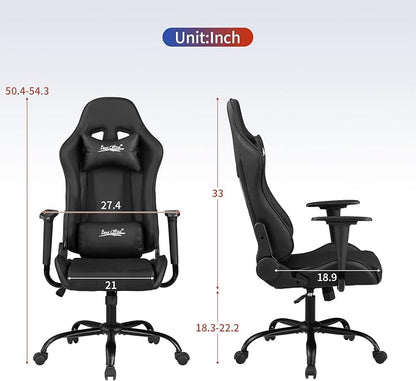 Gaming Chair Office Chair Desk Chair with Lumbar Support Headrest Armrest Task Rolling Swivel Ergonomic E-Sports Adjustable PC Gamer Chair Black