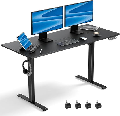 55x24 in Electric Standing Desk,Adjustable Height with Wheels,Black | Spliced Desktop,27.9"–46.8" Height Range,4 Memory Presets,Lockable Wheels,Headphone Hook,Sit Stand Desk,Home Office