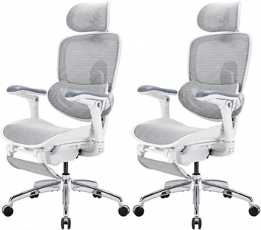 SIHOO Doro C300 Pro V2 Ergonomic Office Chair with Footrest & Full-Body Adaptive Support, 8D Armrests & Breathable Mesh, Comfy High Back Computer Desk Chair for Long Hours, 135° Recline, 2 Packs, GREY