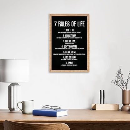 YWJKWLGS 7 Rules of Life Wall Art, 11x16 Framed, Motivational Quote Decor for Office