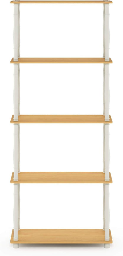 Furinno TURN-S-TUBE Storage Shelves, 5-Tier Book Shelf, Corner Shelf, Toolless Open Shelves, Classic Tubes, for Organization and Storage, Living Room, Garage, Home Office, Beech