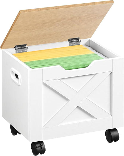 MAHANCRIS Rolling Filing Cabinet, Small File Cabinet Under Desk with Single Drawer, Hanging File Organizer for A4/Letter-Size Documents, Organizer Box, for Home Office, White and Natural FCBN4001