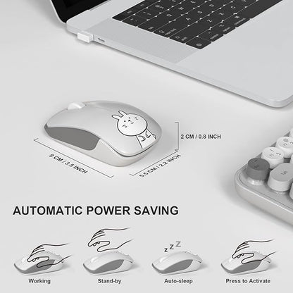FOPETT Wireless Keyboard and Mouse Cute Mouse and Keyboard 2.4G Wireless Keyboards with Colorful 68 Keys Typewriter Retro Round Keycap for PC, Laptop,Tablet,Computer Windows - Grey Colorful
