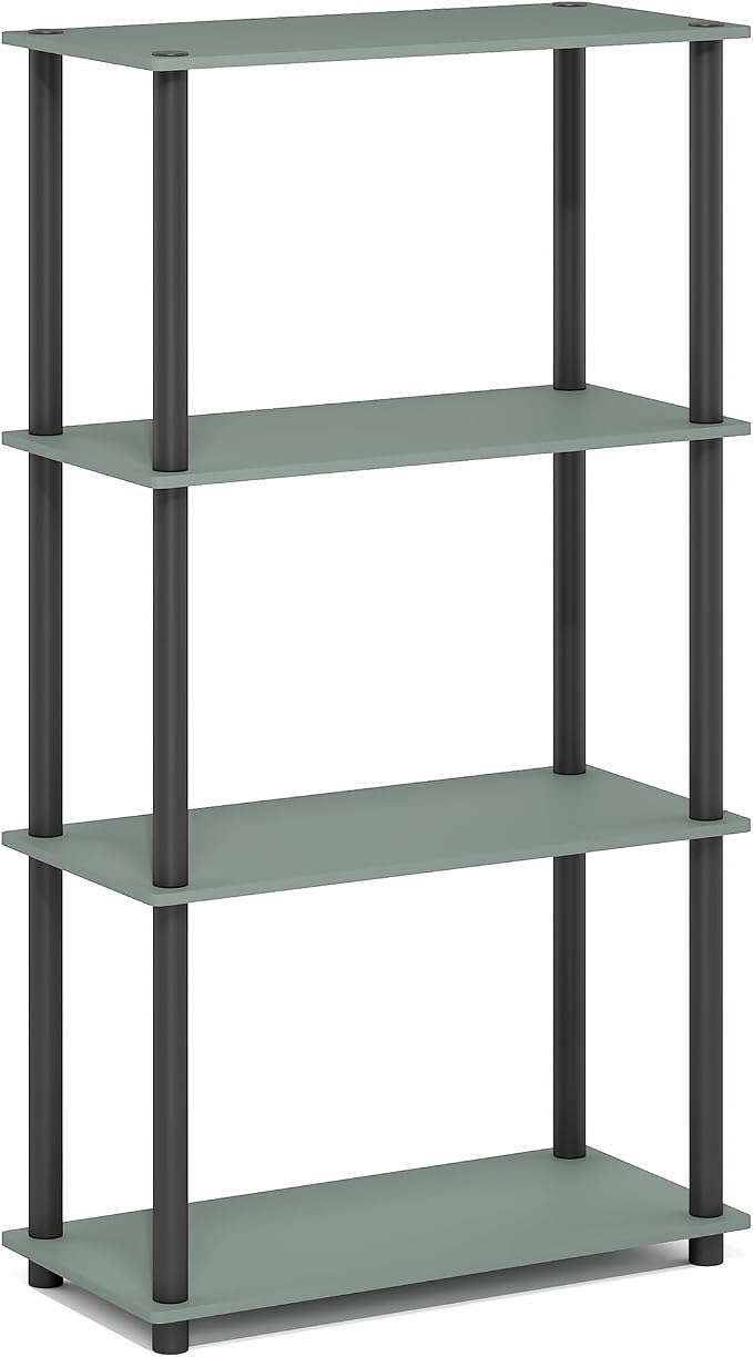 Furinno Turn-N-Tube Storage Shelves, 4-Tier Toolless Book Shelf, Corner Shelf, Toolless Open Shelves, for Organization and Storage, Living Room, Garage, Home Office, Sage Green