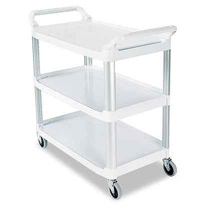Rubbermaid Commercial Products Heavy Duty 3-Shelf Rolling Service/Utility/Push Cart, 300 lbs. Capacity, Black, for Foodservice/Restaurant/Cleaning
