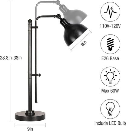 PARTPHONER Industrial Adjustable Desk Lamp for Home Office, Farmhouse Table lamp 29''-38'', Rustic Metal Task Desk Lamp in Aged Bronze Finish, Vintage Reading Lamp for Study Room，Black