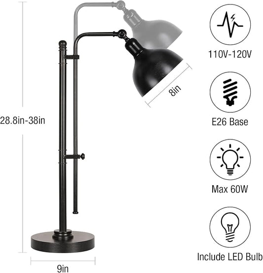 PARTPHONER Industrial Adjustable Desk Lamp for Home Office, Farmhouse Table lamp 29''-38'', Rustic Metal Task Desk Lamp in Aged Bronze Finish, Vintage Reading Lamp for Study Room，Black