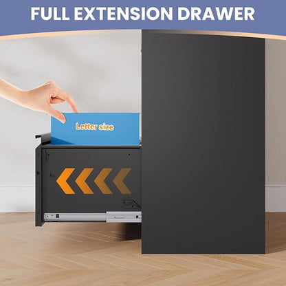 3 Drawer Lateral File Cabinet, Office Storage Cabinet with 3 Wide&Deep Drawers and Locking Doors, Black Metal Cabinet with Adjustable Shelves for Home Office, Fits A4/Letter/Legal Size Folders