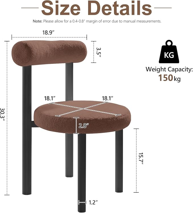 Cute Small Armless Desk Chair, Ergonomic Comfy Vanity Chairs Lumbar Support with Back for Makeup, Teddy Fabric Computer Desk Chair for Home, Bedroom, Vanity, Teens, Adults