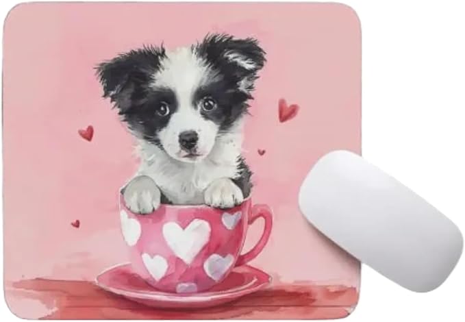 TUBBIE Basic Mousepad Puppy in Tea Cup Mouse Pad Desktop Laptop Computer Accessories Home Office Gaming Work Desk Computer Non-Slip Rubber Gift for Dogs Lover Mousepad Coffee or Tea (Border Collie)